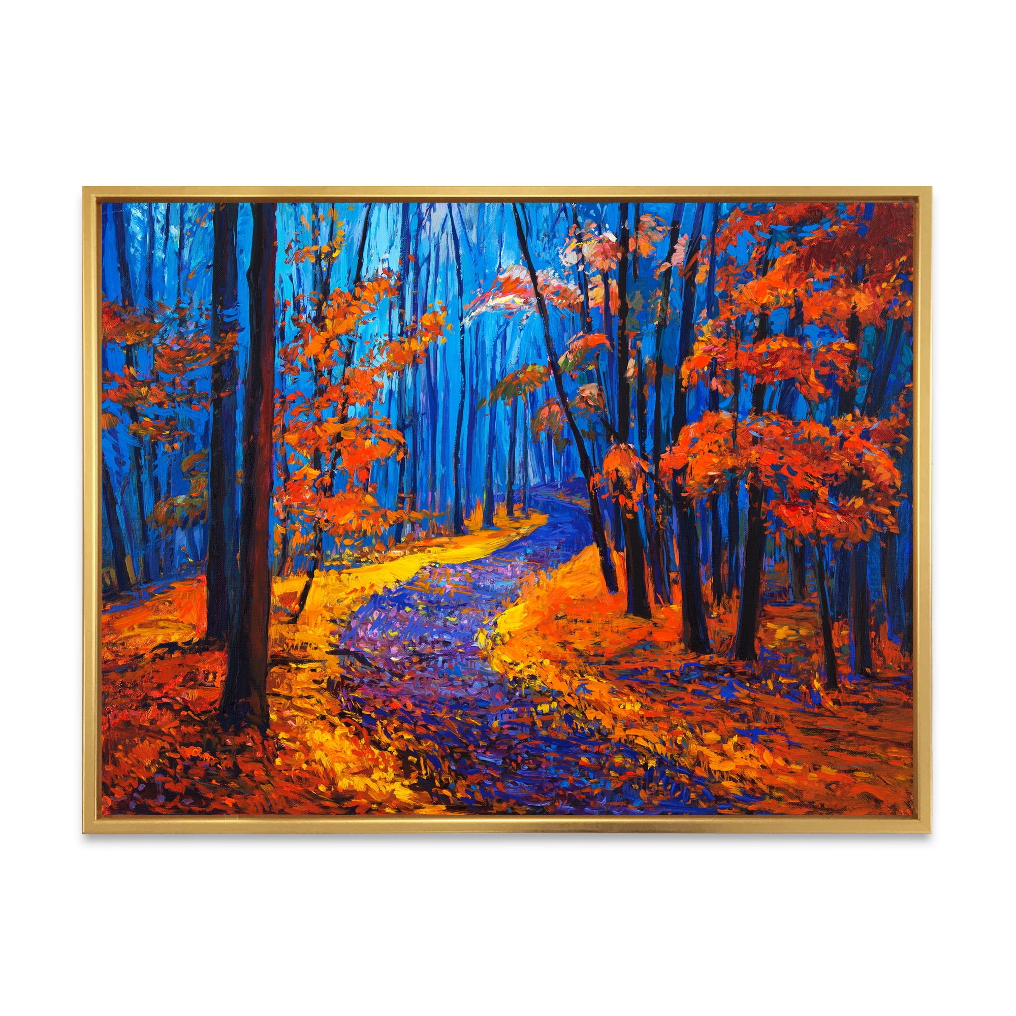 Orange Autumn Landscape With Little Road I 40 in x 30 in Framed Painting Canvas Art Print, by Designart