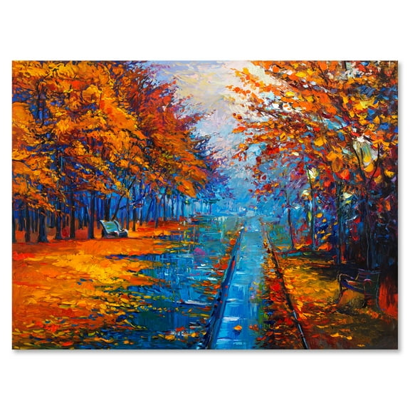 Orange Autumn Landscape With Little Road II 8 in x 12 in Painting Canvas Art Print, by Designart