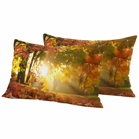 Orange Autumn Leaves Outdoor Waterproof Pillow Covers, Fall Trees Forest Country Rustic Decorative Rectangle Throw Pillowcase Sofa Cushion Sham for Patio/Couch/Chair, 20"x12" 2 Pack