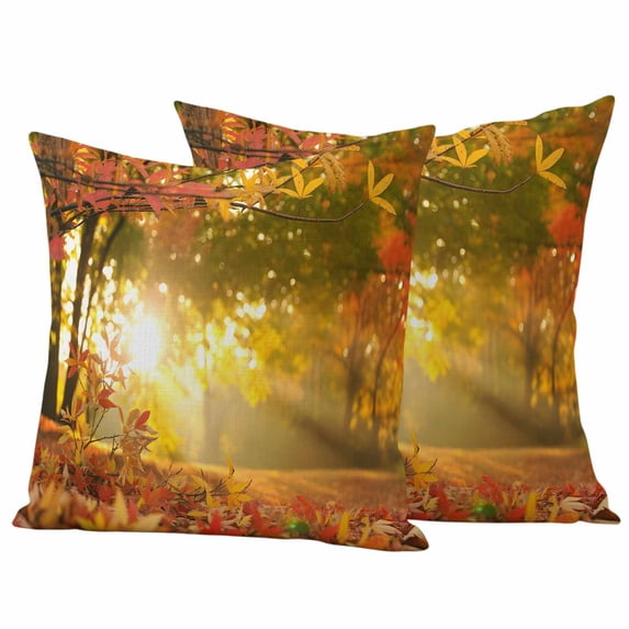 Orange Autumn Leaves Outdoor Waterproof Pillow Covers, Fall Trees Forest Country Rustic Decorative Square Throw Pillowcase Sofa Cushion Sham for Patio/Couch/Chair, 26"x26" 2 Pack