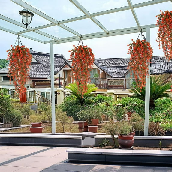 Orange Autumn Vine Garland - Plastic Hanging Foliage Swag Thanksgiving Fireplace Mantle Decor Halloween Party Backdrop Drape(Red)