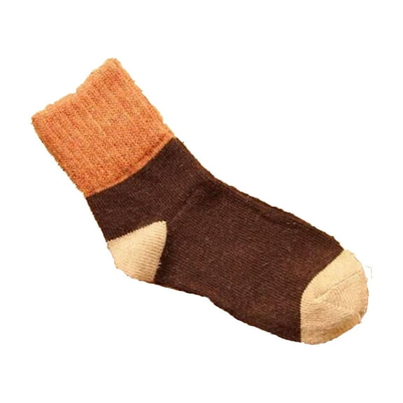 Orange Autumn Winter Women'S Rabbit Wool Socks Thickened Warm Mid Calf Socks Color Block Pattern For Daily Wear In Orange Color One Size