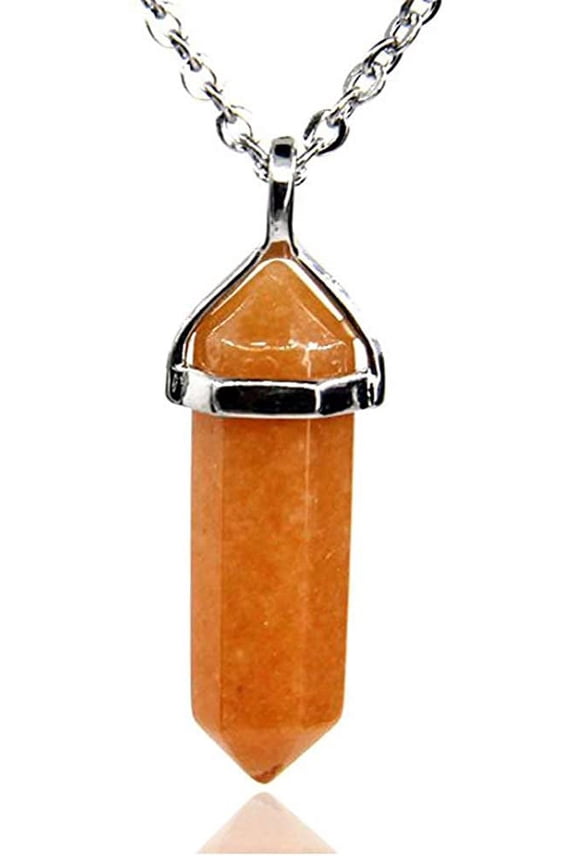 Orange Aventurine Gemstone Hexagonal Pointed Reiki Chakra Pendant Necklace 18"