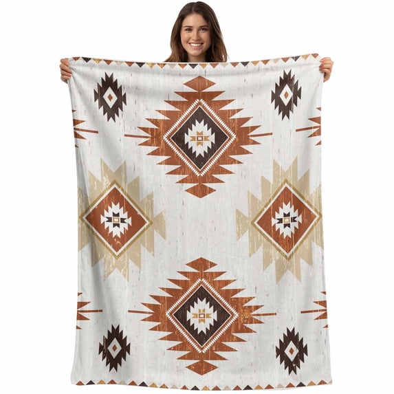 Orange Aztec Blanket Soft Cozy Warm Throw Blanket for Couch, Plush Fuzzy Flannel Fleece Blankets for Sofa, Southwest Neutral Abstract Geometric Art Bed Blankets Lightweight Gifts for Women, 40"x50"