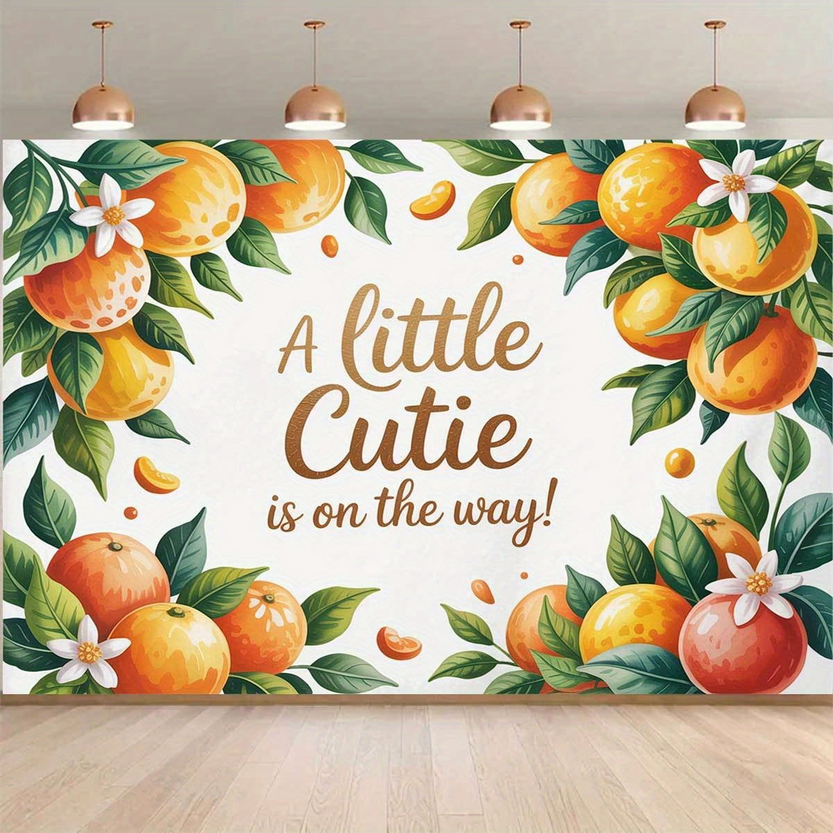 "A Little Cutie Is On The Way" Baby Shower Wall Sign - Orange & Tangerine Theme Backdrop Decor 3 thumbnail image
