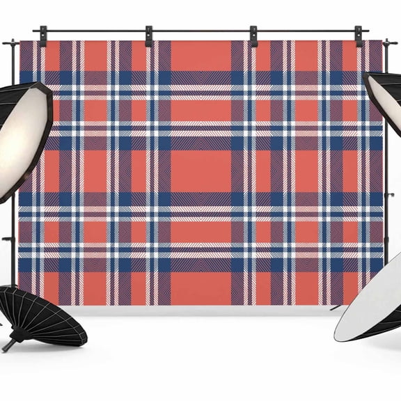 Orange And Backdrop for Photography, Blue British Style Plaid Photo Backdrop Portrait Background Party Banner Photo Backgrounds for Studio Booth Props, 7x5ft