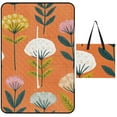 thumbnail image 1 of Orange Background Floral Pattern Diverse Blooms Picnic Blanket Waterproof Outdoor Beach Blanket Hand-held Pad Suitable for Travel, Camping, Beach, Family Gatherings, 1 of 8