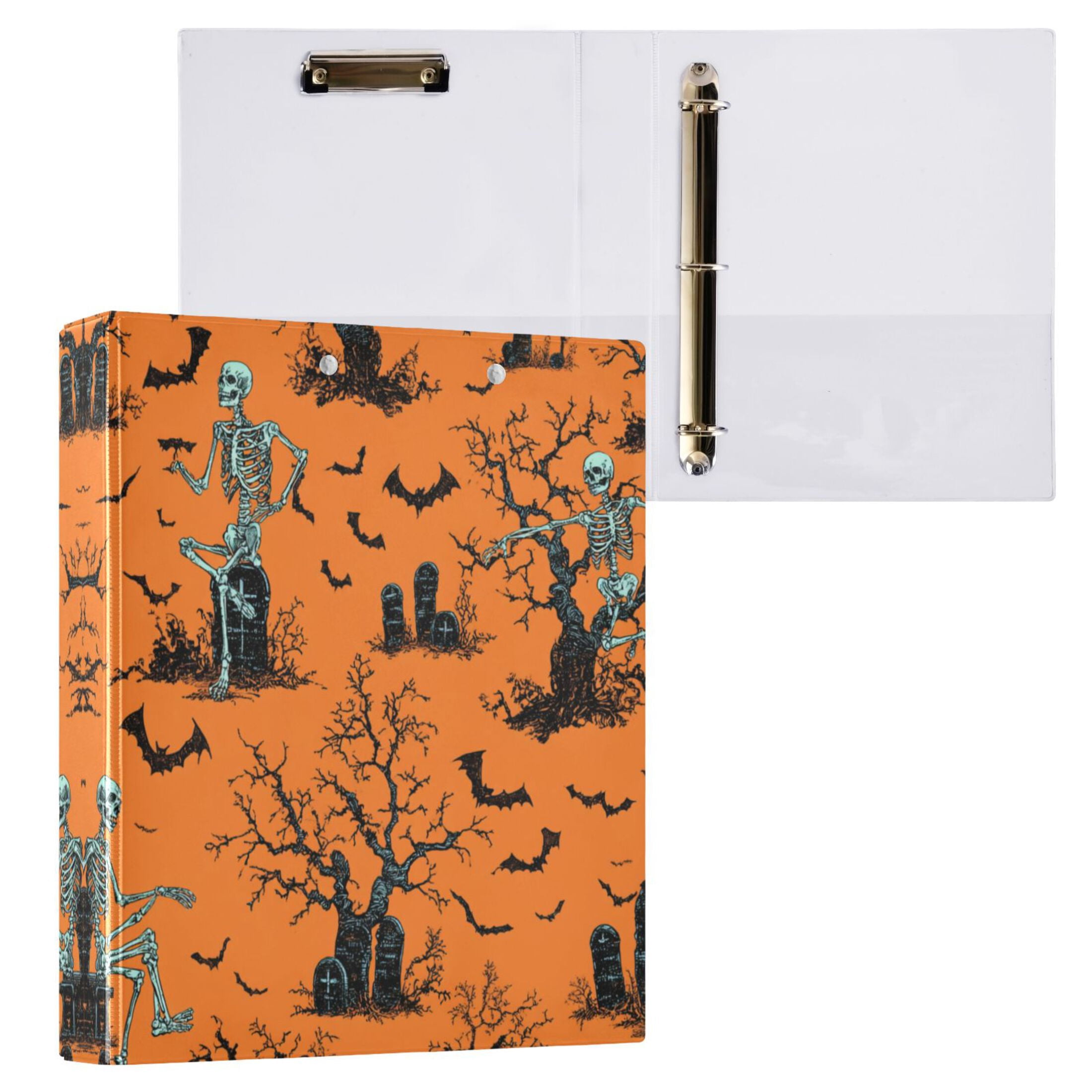 Orange Background with Skeletons 3 Ring Hardcover Binders 1.5in Round ...