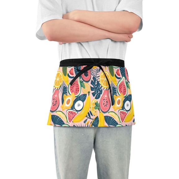 Orange Banana Pawpaw Watermelon Server Apron with 3 Pockets Waterproof Waitress Waist Short Apron for Man Woman 12 Inches