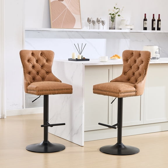 Orange Bar Stools - Adjustable Height Feature - Home Gathering - Spring Cushioned Set of 2
