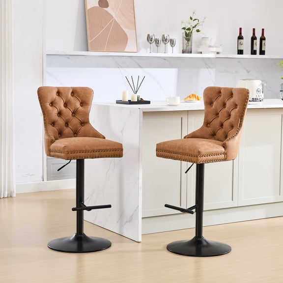 Orange Bar Stools Adjustable from 26 - 33 Inches / 360° Swivel and Stable 17.7 Inch Base, Set of 2