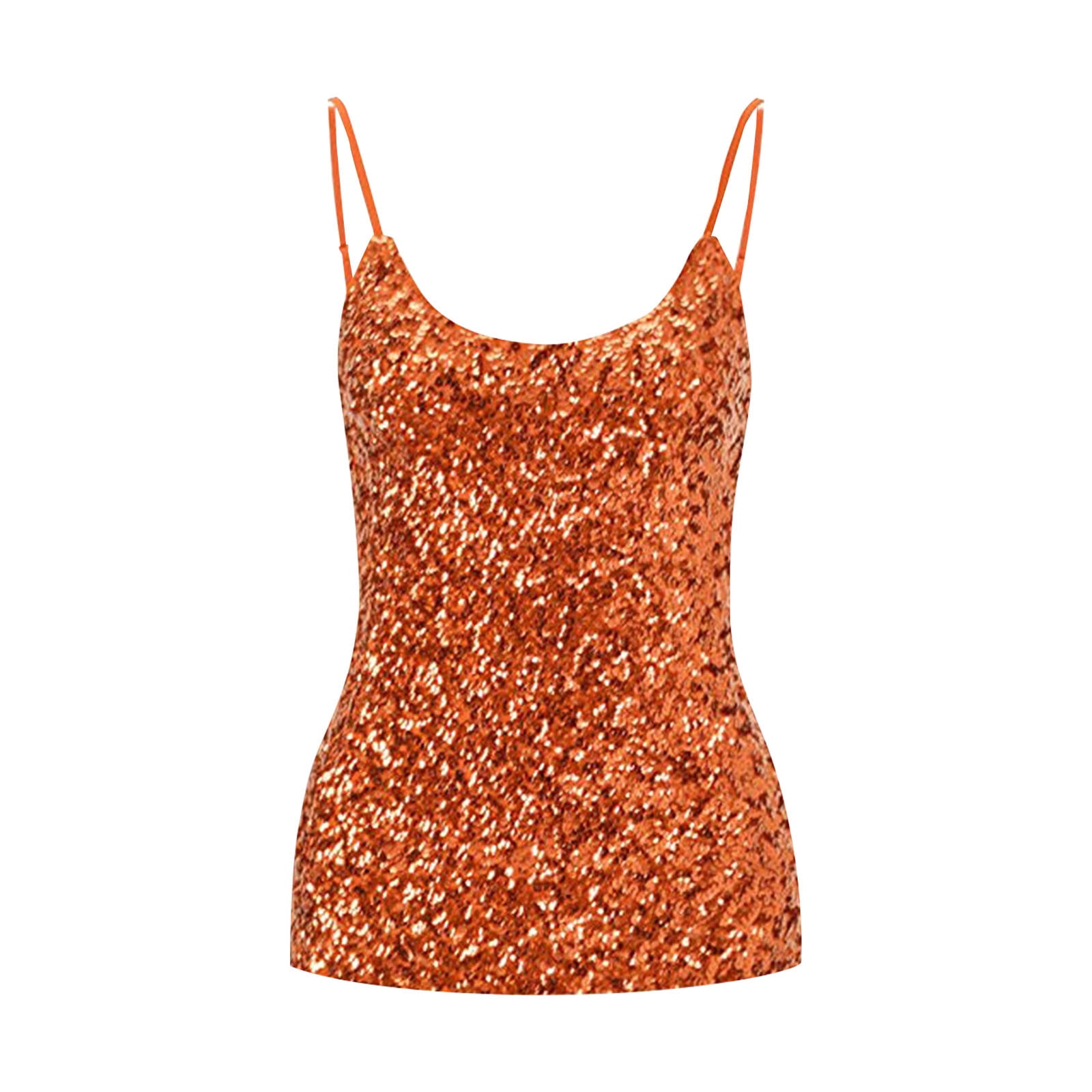 Hunpta Orange Basic Tops for Woman, Sleeveless Undershirt for Women, Women's Sequin Tops Glitter Camisole Vest Adjustable Straps Daily Halter Tank Hunpta Orange Basic Tops for Woman, Sleeveless Undershirt for Women, Women's Sequin Tops Glitter Camisole Vest Adjustable Straps Daily Halter Tank