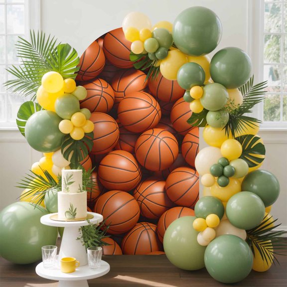 Orange Basketball Arch Backdrop Cover, 4FT, Ball Game Sports Abstract Art Spandex Arch Covers Double-Sided Backdrop for Wedding Birthday Party Photo Background Decoration