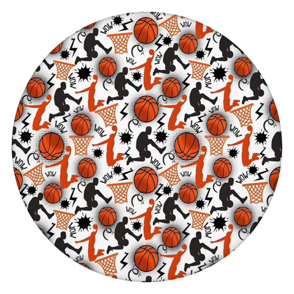 Orange Basketball Players Pattern Round Fitted Tablecloth with Elastic Edge,Dining Table Cover Waterproof,Outdoor Round Tablecloth for Camping,Dining,Indoor and Outdoor