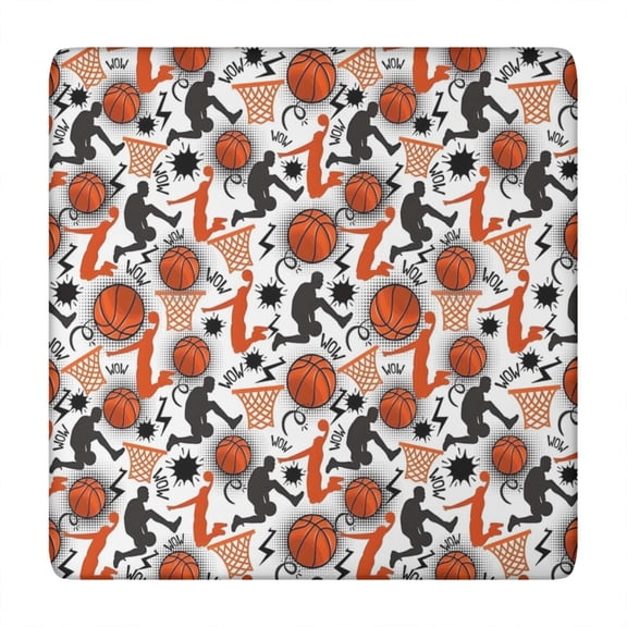 Orange Basketball Players Pattern Square Fitted Tablecloth with Elastic Edge,Square Table Cover,Washable Elastic Table Cover for Home Kitchen Party Decor 34"x34"
