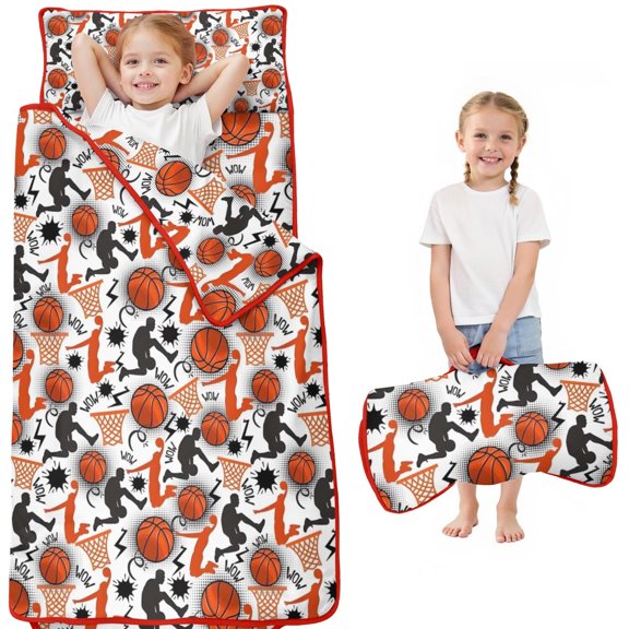 Orange Basketball Players Pattern Toddler Nap Mats for Kids Preschool,Sleeping Mat Bag or Kids,Toddler Sleeping Bag,Toddler Nap Mat or Daycare