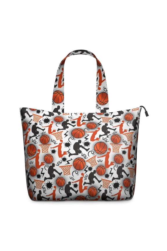 Orange Basketball Players Pattern Travel Tote Bags for Women Carry On,Large Weekender Bags for Women Travel,Multi Functional Duffle Bag for Work,Shopping,Sports