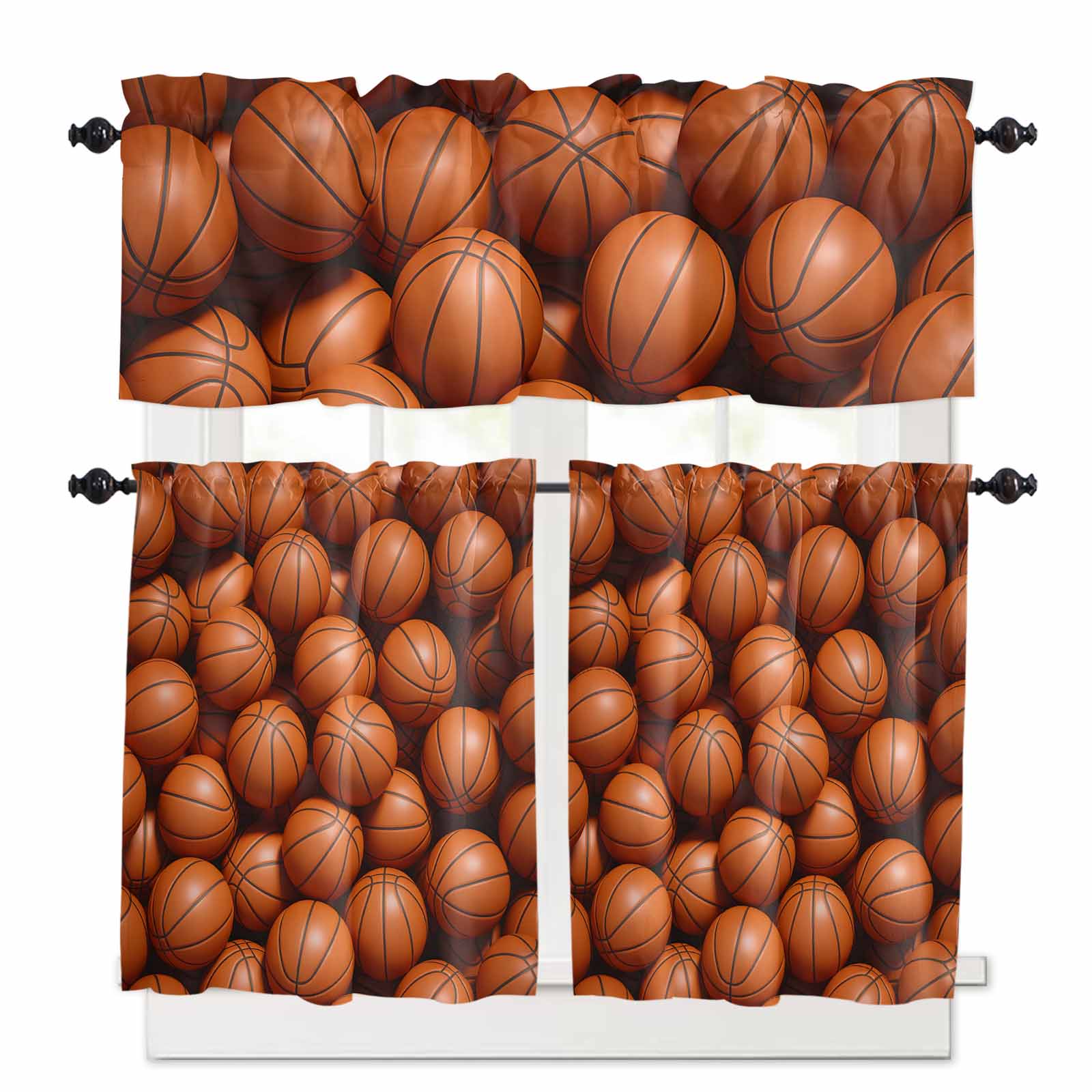 Orange Basketball Window Curtains Valance Set of 3 Ball Game Sports ...