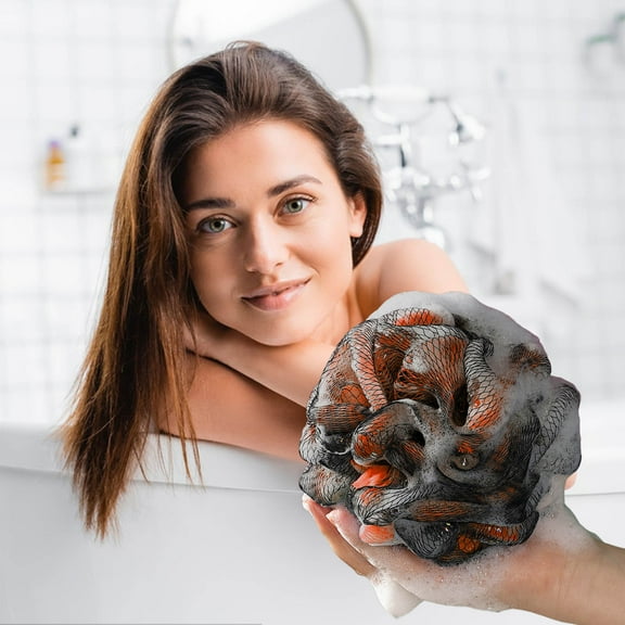Orange Bath Flower Sponge Soft Exfoliating Loofah with Hanging Loop for Shower Body Wash Lathering