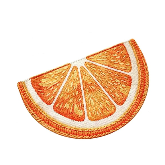 Orange Bathroom Rugs, Funny Fruit Rug Half Round, Woven Soft Absorbent Bath Mat with Heavy Duty Rubber Backing, Non-Slip for Shower, Kitchen Sink, Bedroom, Living Room, 16x24 Inch