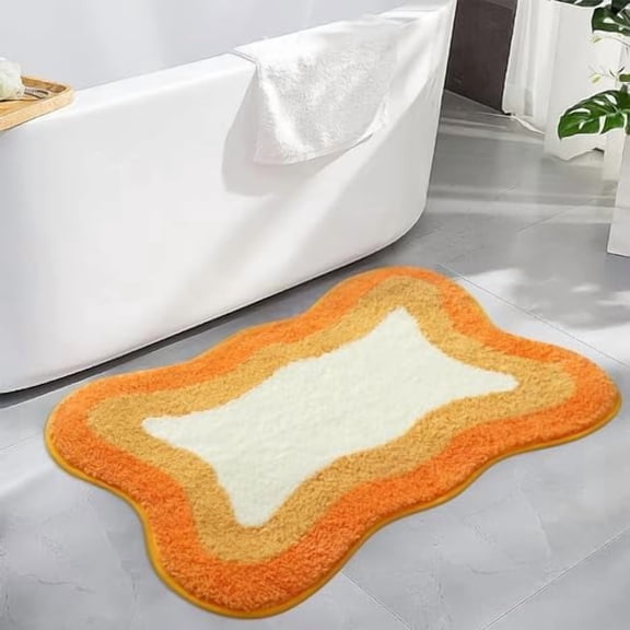 Orange Bathroom Rugs Non Slip Washable, Soft Plush Irregular Shape Non Slip Bath Mat,Microfiber Machine Washable Floor Mat Carpet for Bath Sink Tub Shower
