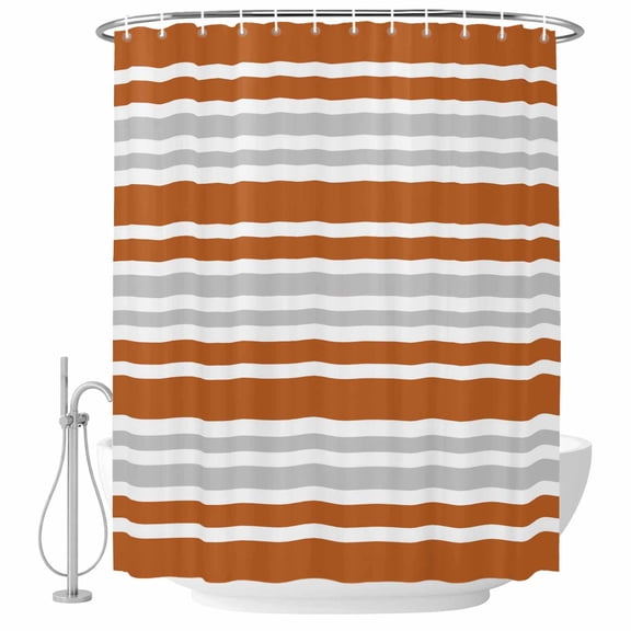 Orange and Bathroom Shower Curtains with Hooks, Gray Stripe Contrast Minimalist Modern Art Waterproof Fabric Washable Shower Curtain for Home Hotel Bathtub Decor 72x72 Inch