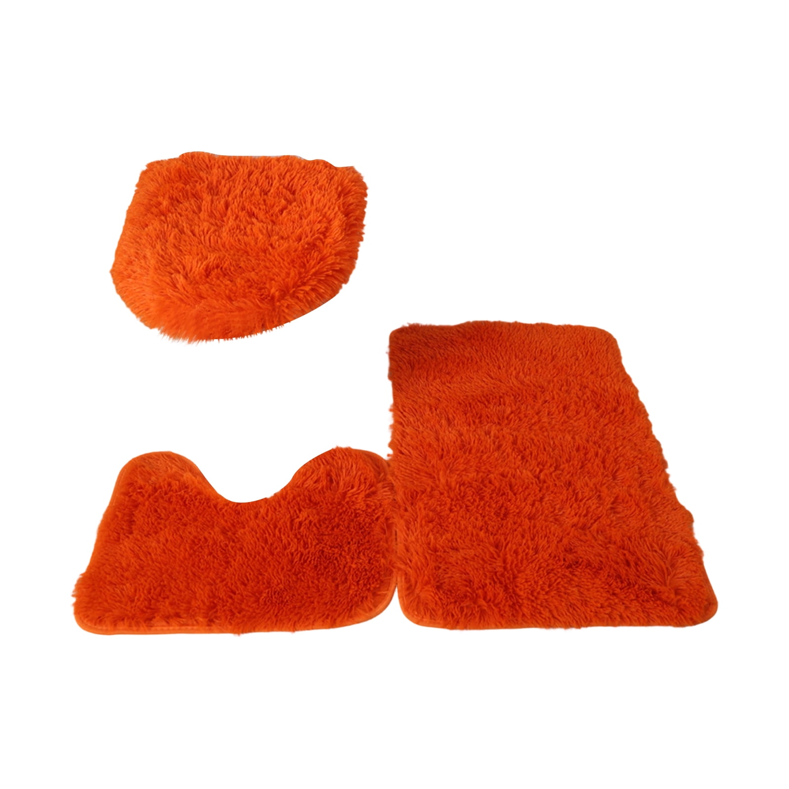 Orange Bathroom toilet Rugs Set, Non-Slip Washable Bath Mats for Bathroom, 3-Piece Burnt Orange Bathroom Set, includes toilet Lid Cover, Contour Bath Rug & Shower Floor Mat, Ideal