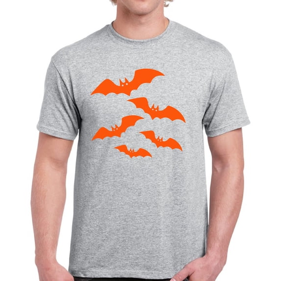 Orange Bats Top Halloween Gift Shirt for Men - S M L XL 2XL 3XL 4XL 5XL Happy Halloween Graphic Tee - Funny Scary Holiday Tee T-Shirt Mens