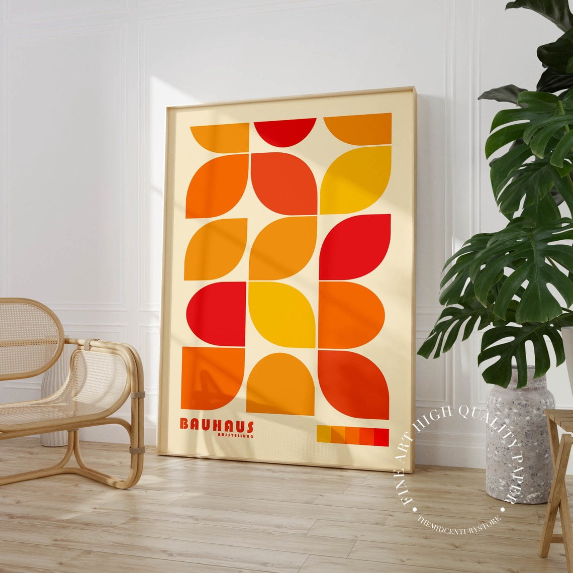 Orange Bauhaus Print Mid Century Modern Wall Art Boho Poster Printed On ...