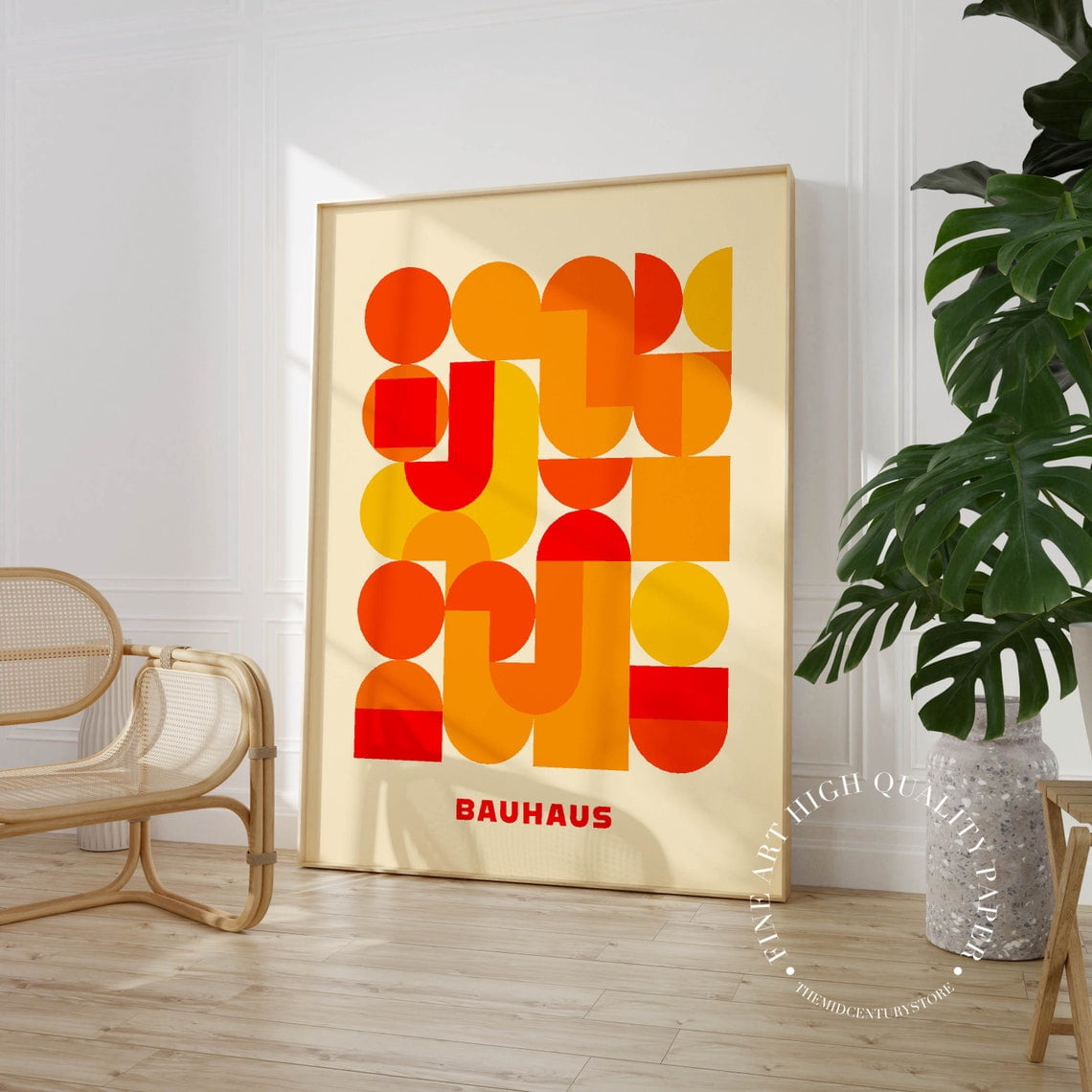 Orange Bauhaus Print Tile Geometric Poster Mid Century Modern Wall Art ...