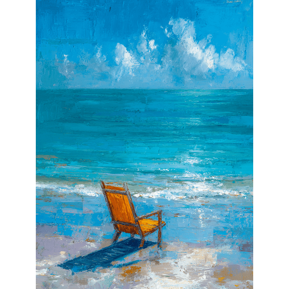 Orange Beach Chair Oil Painting Canvas Print Wall Art for Living Room Bedroom Hotel Cafe Resort Decor