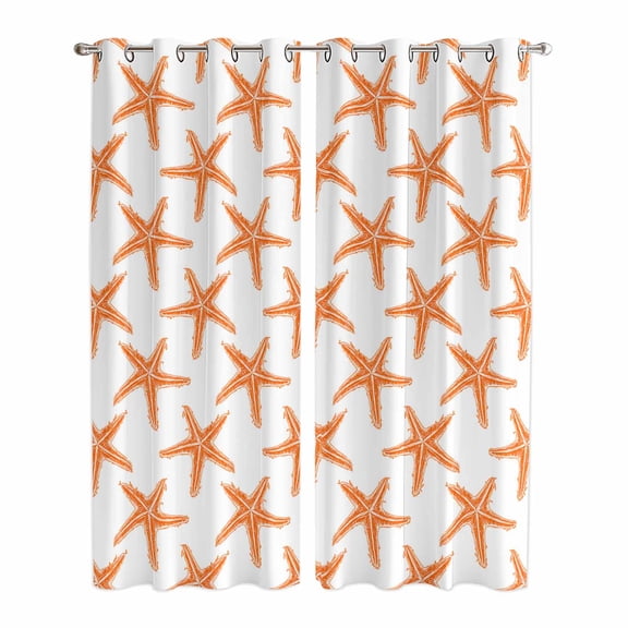 Orange Beach Starfish Kitchen Curtains 84 Inch Length, Summer Ocean Nautical Coastal Grommet Top Bedroom Living Room Curtains, Light Filtering Cafe Curtain Drapes 2 Panels Set 84''x84''