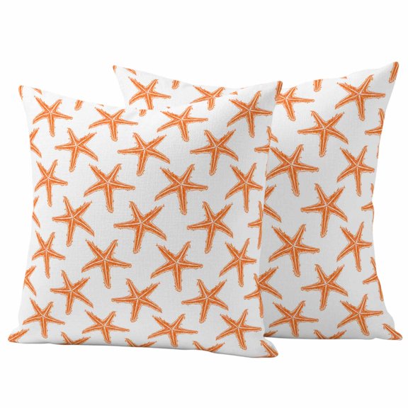 Orange Beach Starfish Outdoor Pillow Covers 16"x16" Set of 2,Waterproof Throw Pillow Covers for Patio Furniture,Summer Ocean Nautical Coastal Decorative Cushion Pillowcases for Garden Couch Sofa