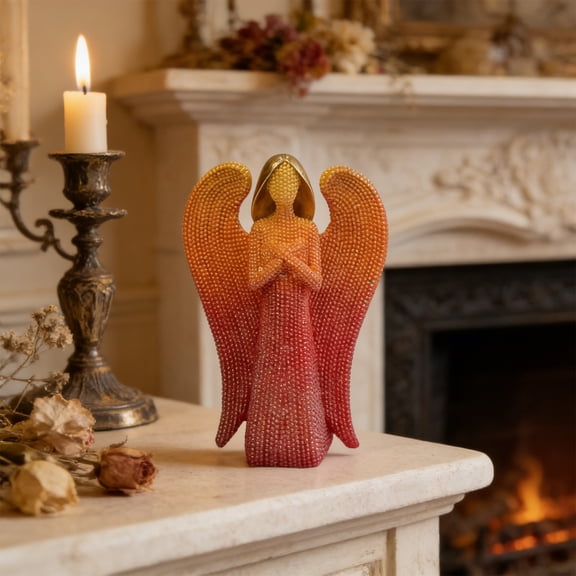 Orange Beaded Kneeling Angel Ornament Angel Figurine - Luxury Creative Home Decor Resin Decor, Perfect for Living Room & TV Cabinet Decor, Resin Figurine and Decorative Use Tabletop Ornament, 1pc