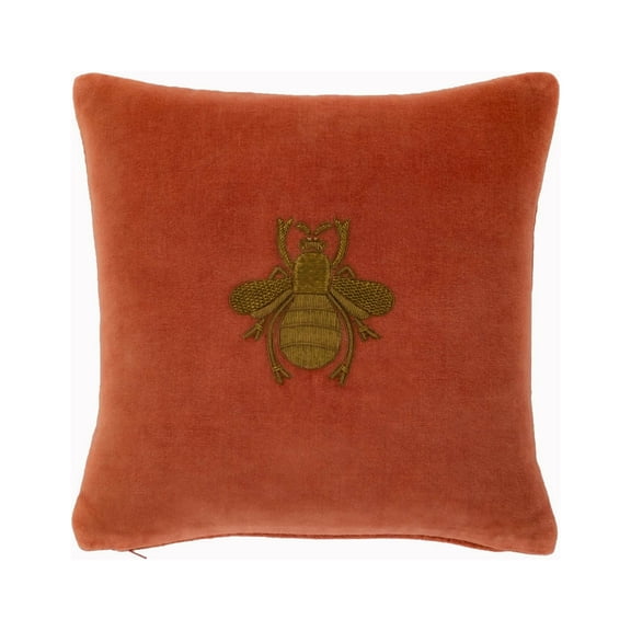 Orange Bee Silk Velvet Throw Pillow, 12" X 12"
