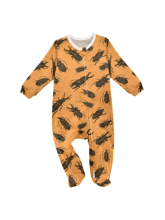 Orange Beetle Baby One-Piece Footies Newborn Rompers Cotton Footed Outfit for Boys Girls 0-24 Months