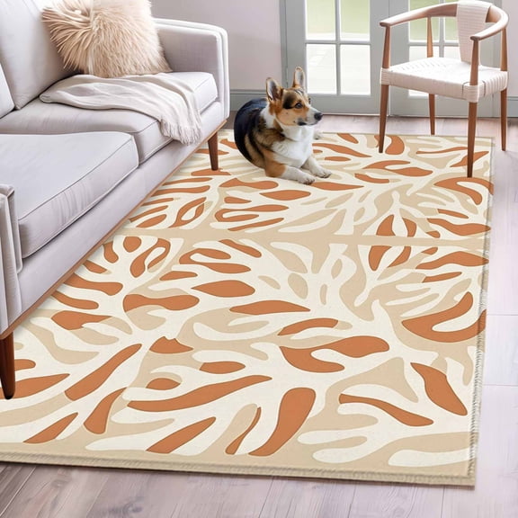 Orange Beige Area Rug 4x6 Washable Rug Non Slip Modern Vintage Geometric Abstract Large Area Rug Indoor Floor Carpet for Entryway Bedroom Kitchen Living Room Home Office Dining Room Nursery