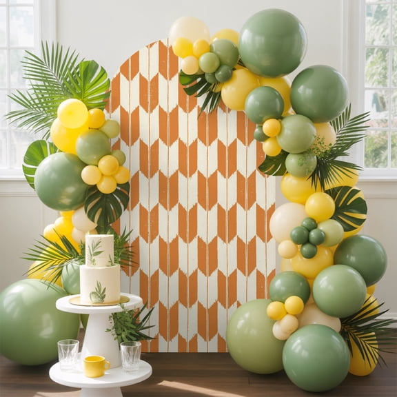 Orange Beige Arrow Arch Backdrop Cover, 4FT, Abstract Japanese Orange Beige Arrow Spandex Arch Covers Double-Sided Backdrop for Wedding Birthday Party Photo Background Decoration