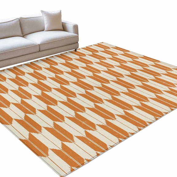 Orange Beige Arrow Area Rugs 4x6ft Abstract Japanese Orange Beige Arrow Washable Rug, Non Slip Indoor Carpet Absorbent Floor Mat for Living Room Bedroom Dining Room