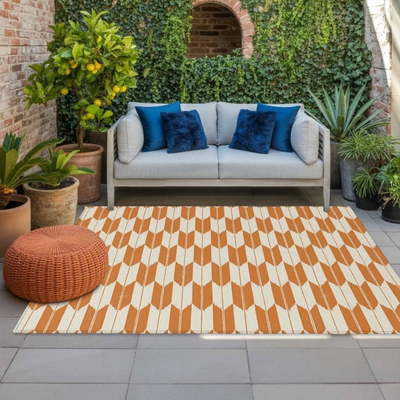 Orange Beige Arrow Indoor Outdoor Rugs 4x6 Ft, Abstract Japanese Orange Beige Arrow Outdoor Patio Rugs Mat Washable Outside Area Rugs Carpet for Porch Deck RV Camping Pool Balcony Backyard
