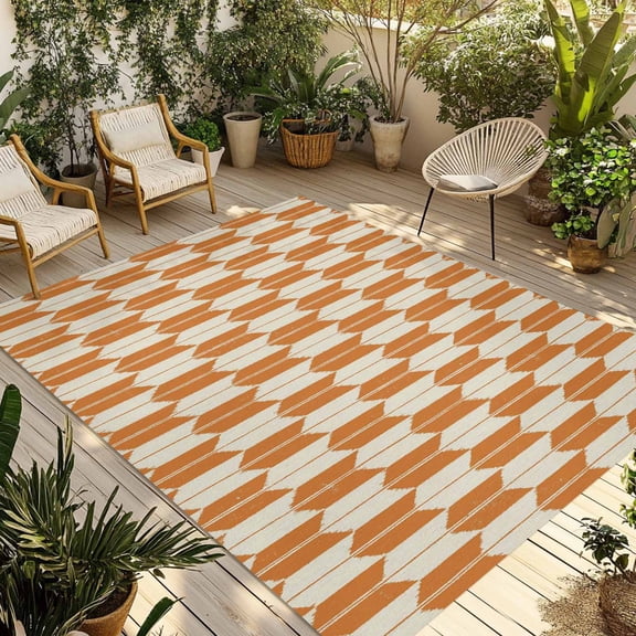 Orange Beige Arrow Outdoor Rug 3x5 ft Abstract Japanese Orange Beige Arrow Non Slip Patio Rug Washable Absorbent Large Outdoor Carpet Outside Mat for Porch RV Garden Camping