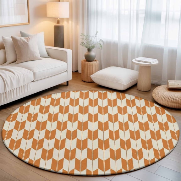 Orange Beige Arrow Washable Round Area Rug 3 ft, Abstract Japanese Orange Beige Arrow Soft Non Slip Rugs Stain Repellent Indoor Felt Carpet for Living Dining Room Bedroom Home Office