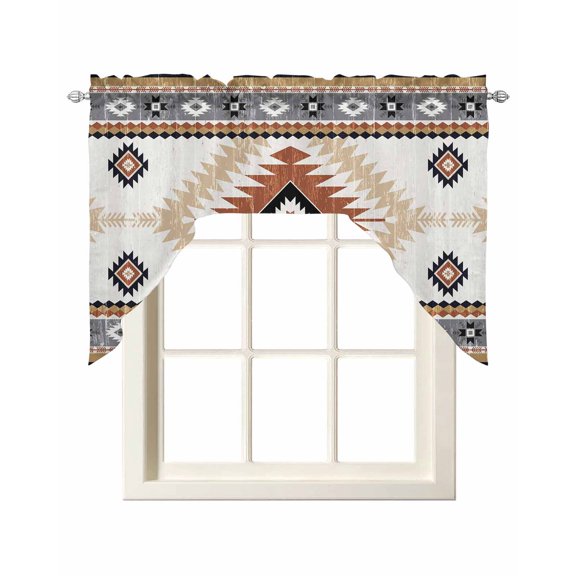 Orange Beige Boho Swag Valances for Windows, Small Curtains Drapes, Vintage Ethnic Tribal Southwestern Kitchen Window Curtains Over Sink Window Treatment Valance for Bedroom/Bathroom 56"x36"