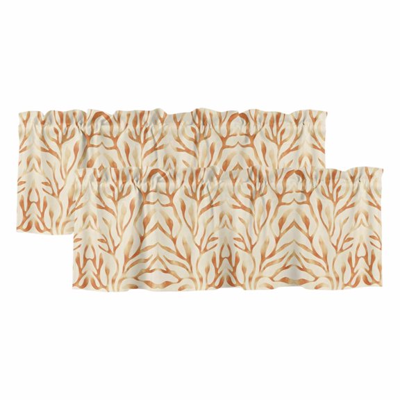 Orange Beige Coral Valances for Windows, Decorative Rod Pocket Window Valance Curtains, Modern Abstract Coastal Beach Short Curtain Drapes for Kitchen/Bathroom/Living Room, 2 Panels, 54" W x 18" L