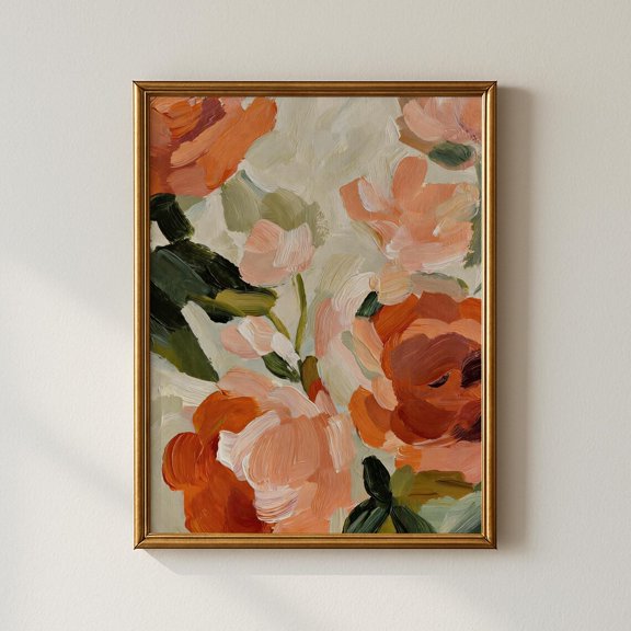 Orange Beige Floral Abstract Wall Art Print