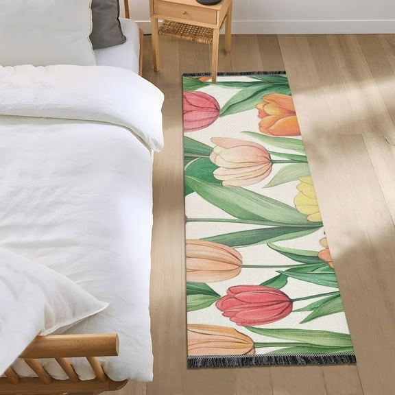 Orange Beige Flower Bedroom Runner Rug 2'x 6' Non Slip Carpet Indoor Home Area Rug Living Room