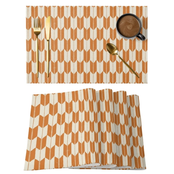 Orange Beige Geometric Placemats Set of 2 Modern Abstract Art Minimalist Place Mats Indoor Wipeable Table Mats Washable Cloth Dining Table Placemats for Kitchen Holiday Party Home Decor 13x19 Inch