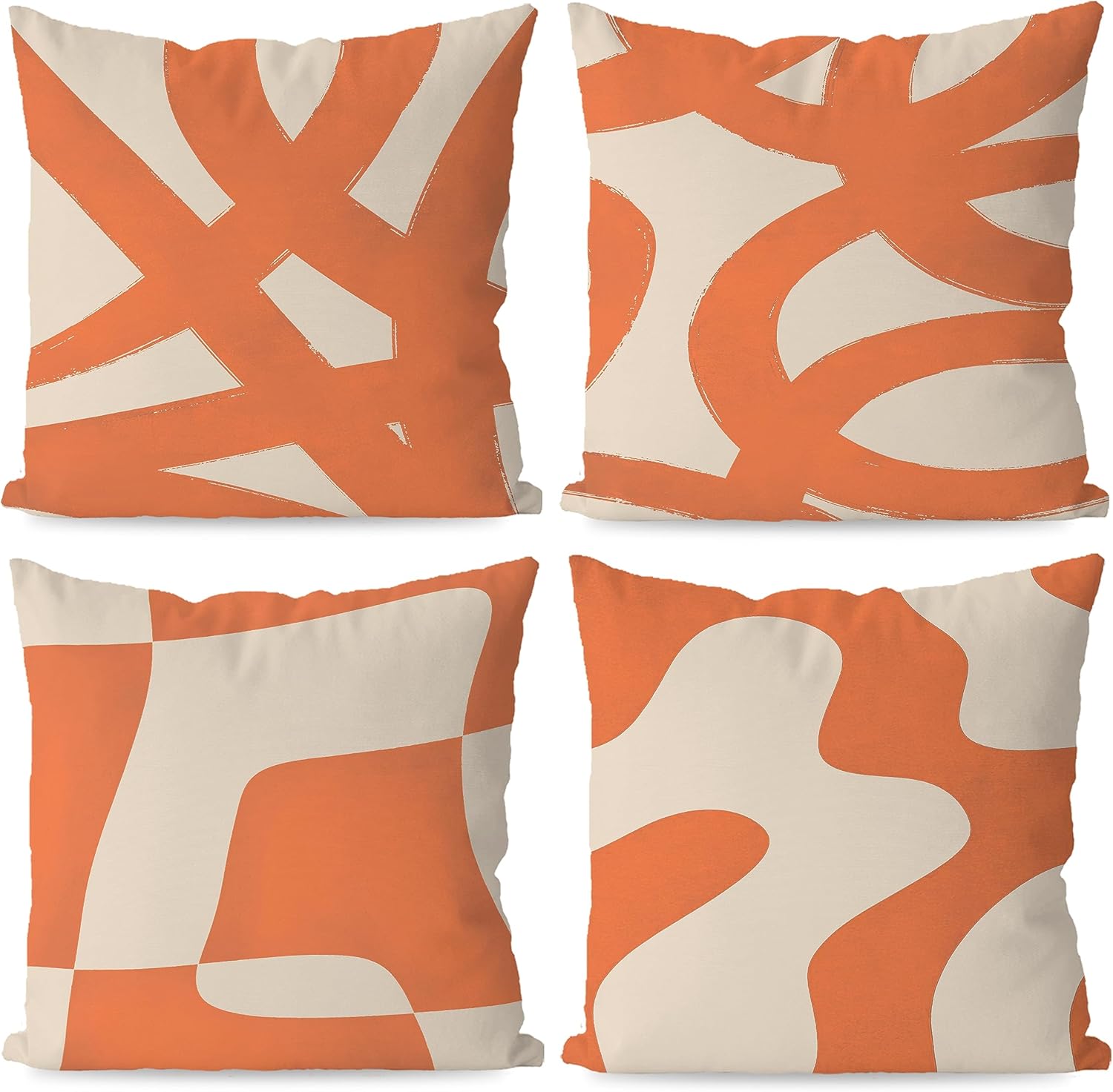 Orange and Beige Modern Abstract Neutral Art Throw Pillow Cover, Abstarct Art Throw Pillow Case 18×18 Inch Set of 4,Home Living Room Decor,Women Gifts (Orange)