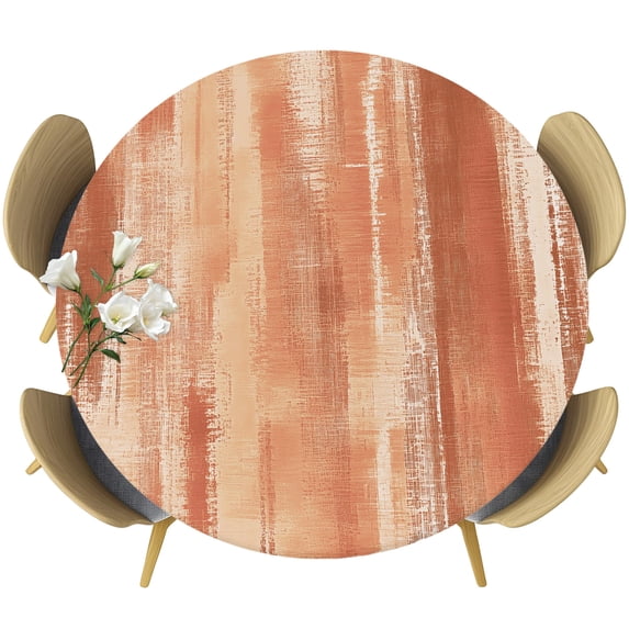 Orange Beige Ombre Round Tablecloth 36-44 Inch Round Fitted Table Cloth with Elastic Edge, Modern Abstract Art Oil Painting Waterproof Table Cover Protector for Outdoor Picnic Party Dining