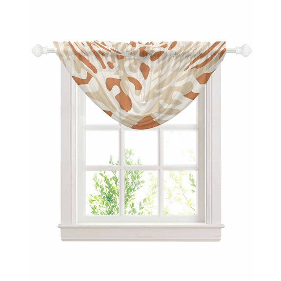 Orange Beige Sheer Waterfall Valance Curtains for Window, Modern Vintage Geometric Abstract Rod Pocket Sheer Topper Swag Curtains for Living Room, Kitchen 38.5"W x 47.2"L, 1 Panel